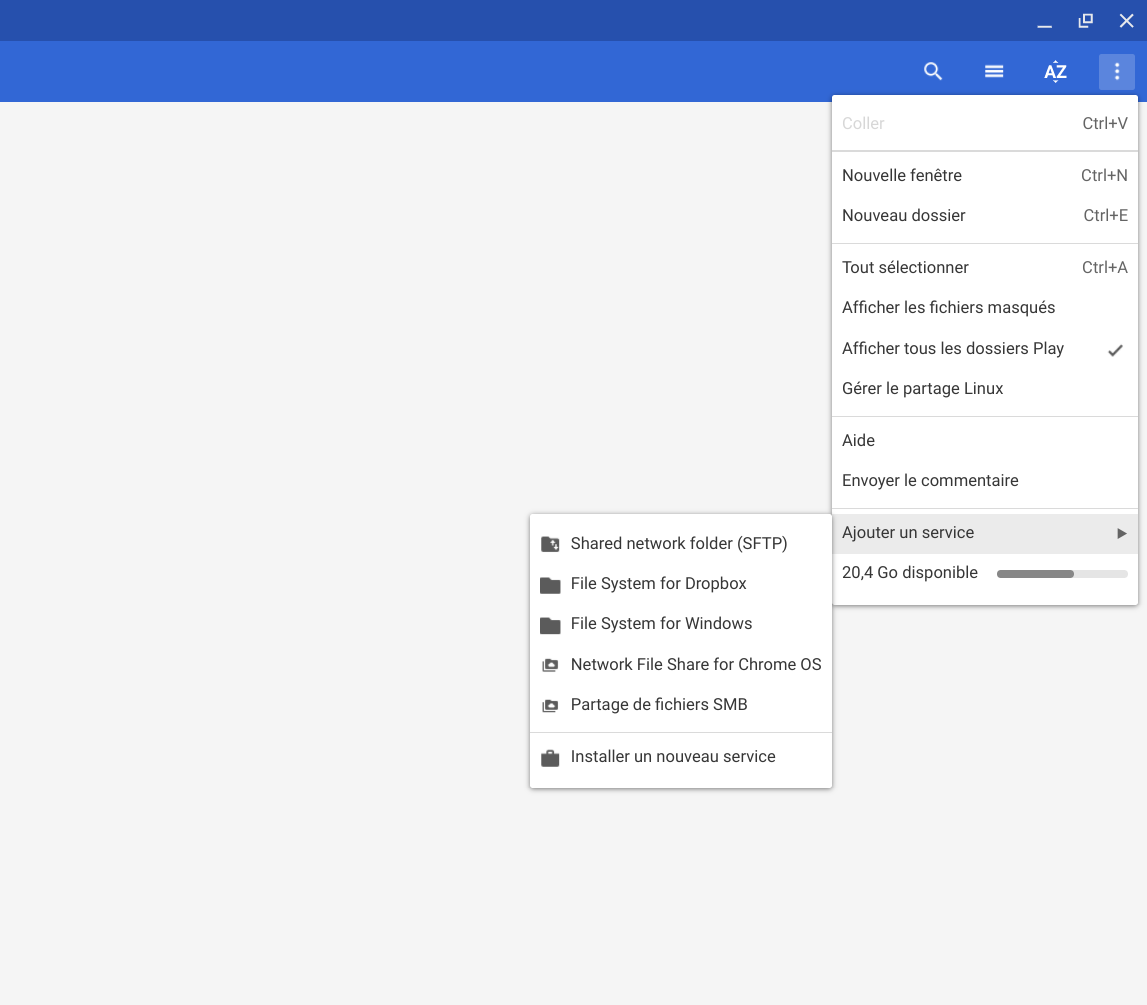 Ajouter un nouveau Service depuis l'applications Fichiers de ChromeOS