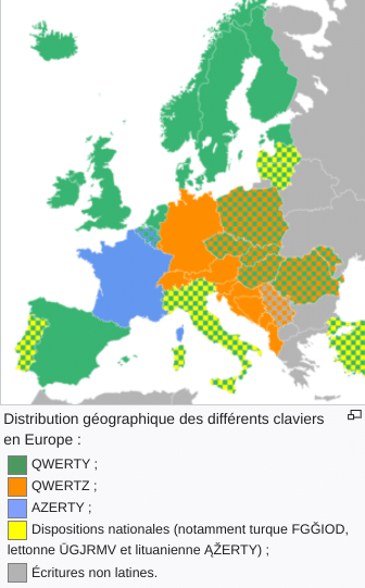 Carte des différentes norme de clavier en europe

