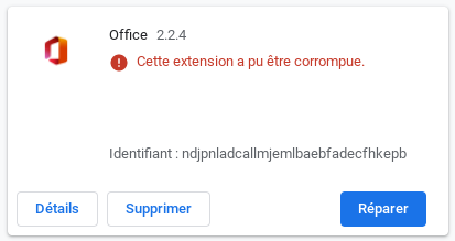 Extension Office Chrome corrompue