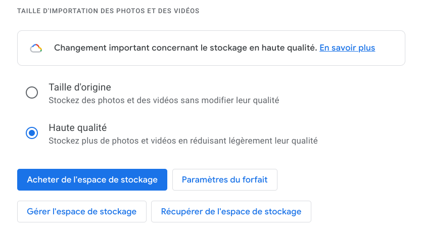 Gérer l'espace de stockage sur Google Photos