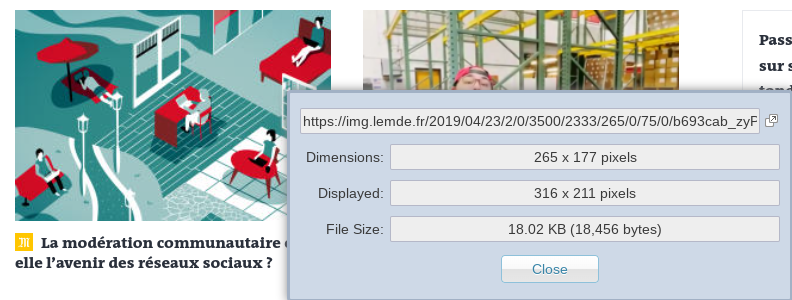 Connaître les dimensions et le poids d'une image avant de la télécharger