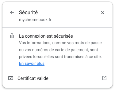 Section sécurité de Chrome